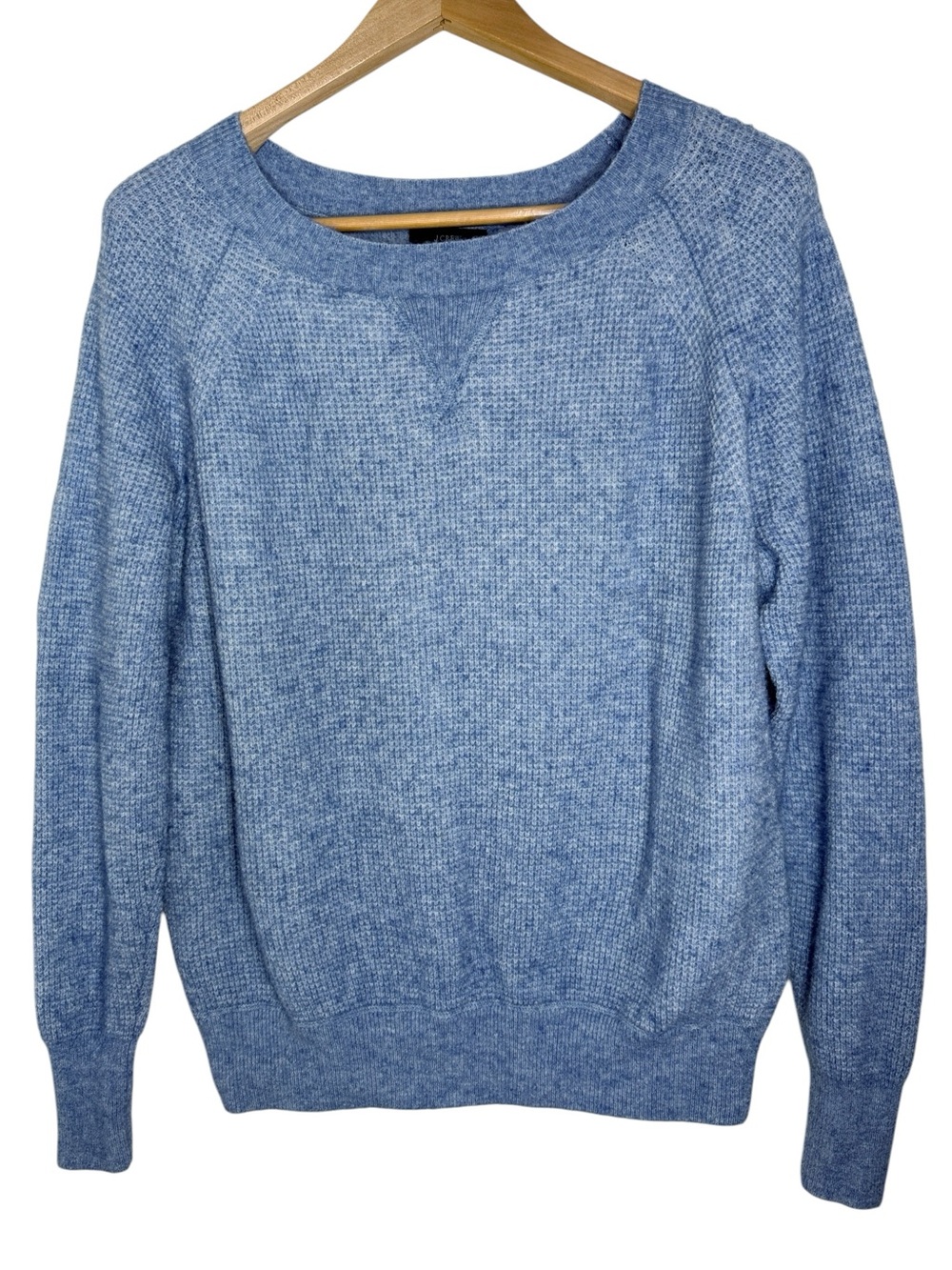 J. Crew Heathered Light Blue Waffle Knit Wool & Alpaca Blend Crew-neck Sweater S